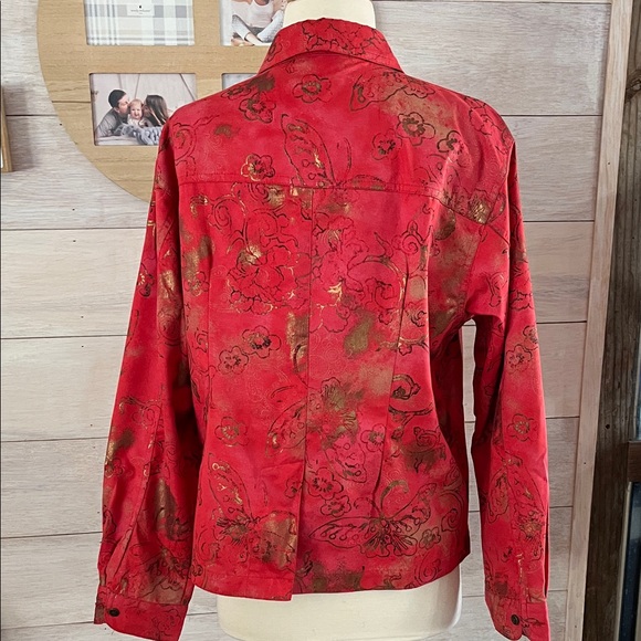 Chico's Design Red Floral Button-Up Shirt - Picture 3 of 4